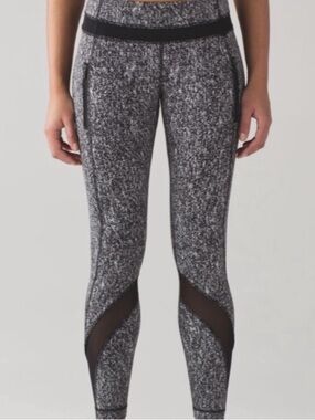 Lululemon Women's Black & White Marled Active Leggings with Mesh Panels